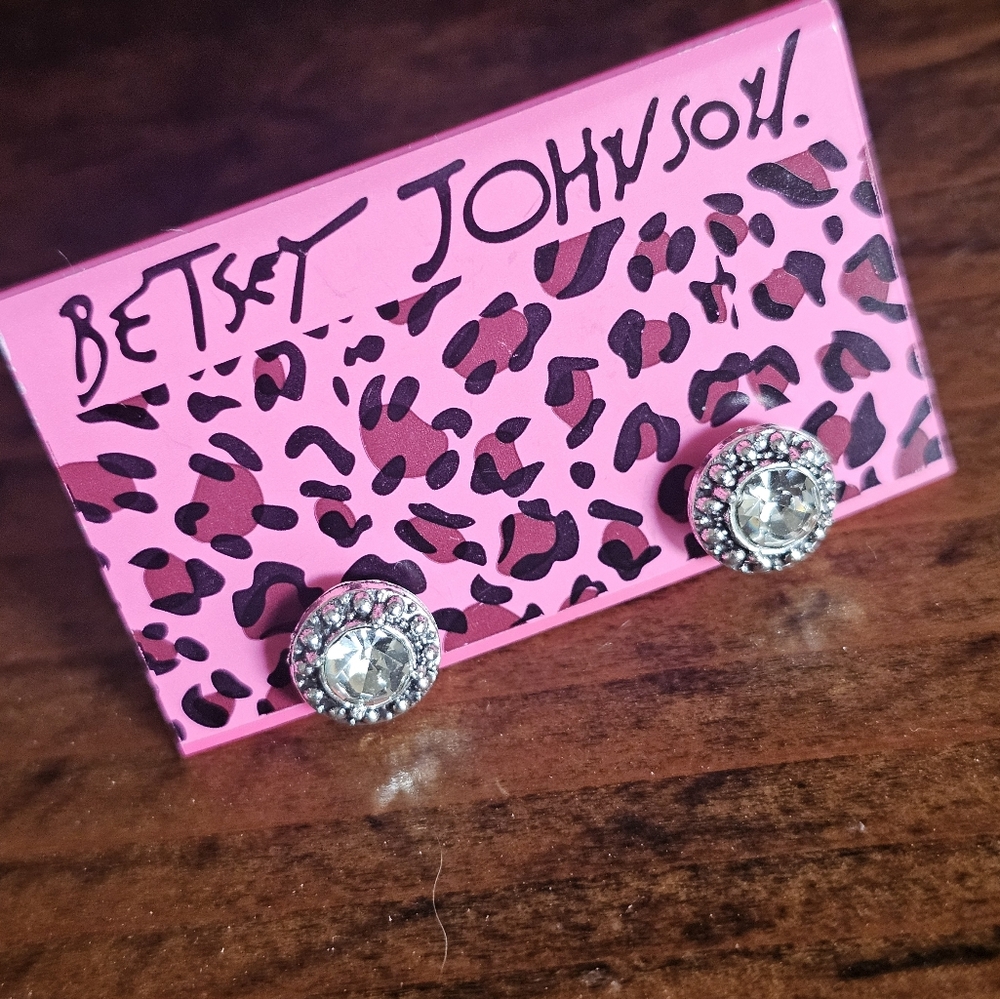 Betsey Johnson Silver Solitaire Crystal Earrings - Picture 2 of 5